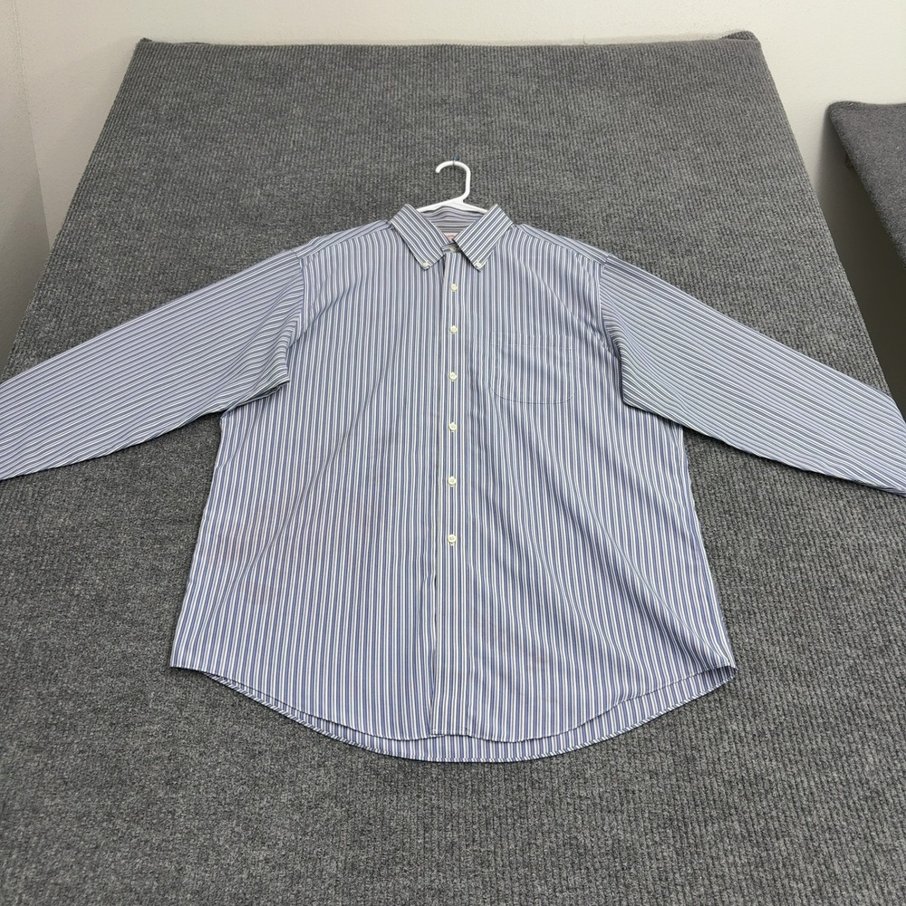 Brooks Brothers Shirt Mens 16.5-35 Blue White Cotton Striped Madison Classic